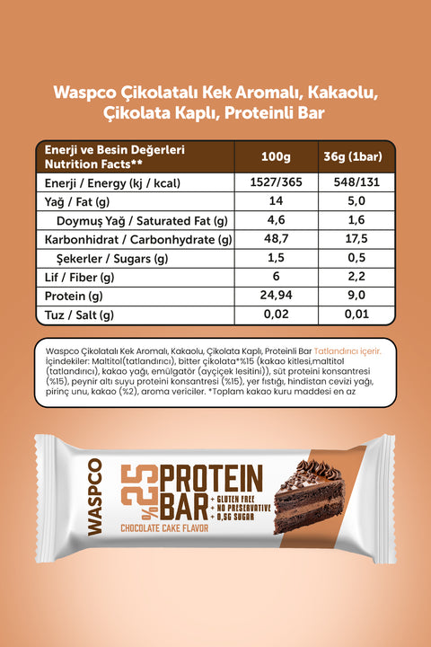 Bitter Çikolata Kaplı Çikolatalı Kek Aromalı Protein Bar 36G x 12 Adet