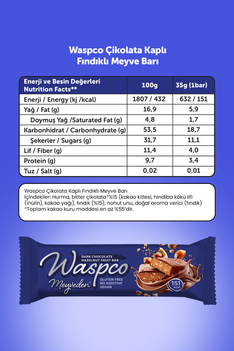 Bitter Çikolata Kaplı Fındıklı Meyve Bar 35G x 12 Adet