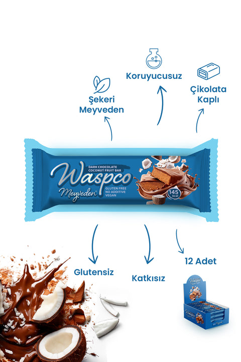 Bitter Çikolata Kaplı Hindistan Cevizli Meyve Bar 35G x 12 Adet