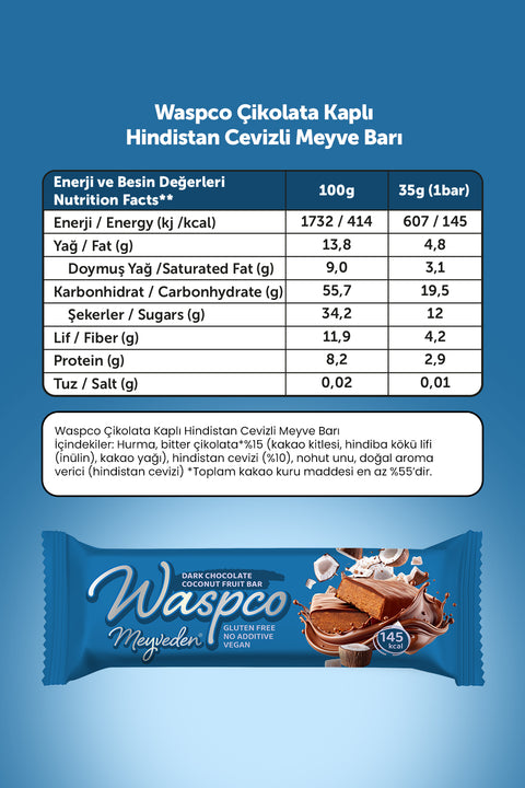 Bitter Çikolata Kaplı Hindistan Cevizli Meyve Bar 35G x 12 Adet