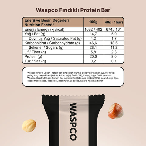 Hurmalı ve Fındıklı Vegan Protein Bar 40g x 12 Adet