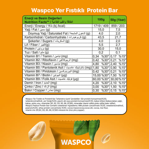 Yer Fıstıklı Yüksek Protein Bar 50g x 12 Adet