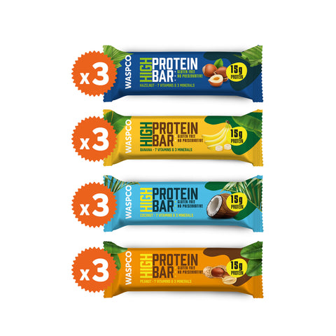 Wasp Yüksek Protein Bar 50g Karma Kutu 12 Adet (4 Çeşit)