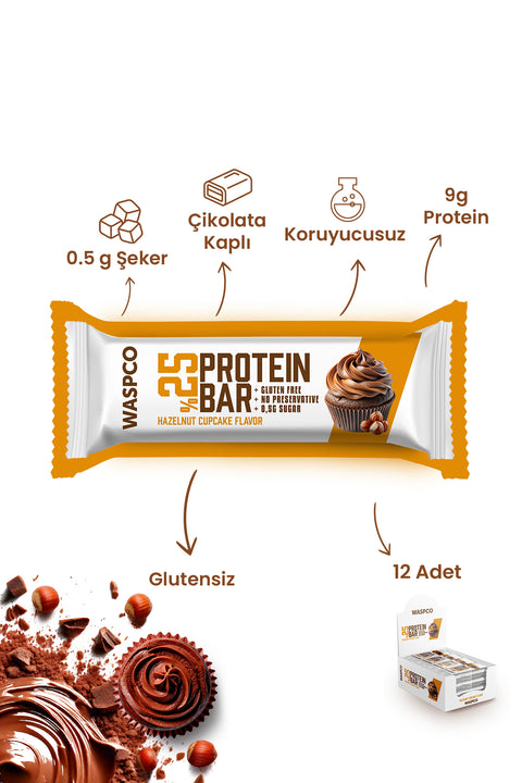 Bitter Çikolata Kaplı Fındıklı Cupcake Aromalı Protein Bar 36G x 12 Adet