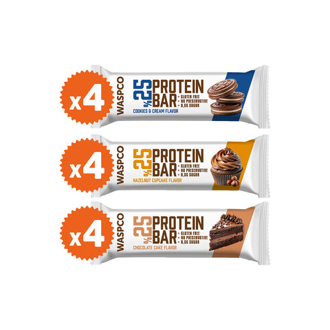 Bitter Çikolata Kaplı Protein Bar Karma Kutu 36g x 12 Adet (3 Çeşit)